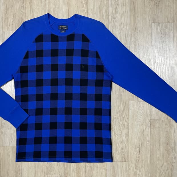 100) 폴로 랄프로렌 블루체크 와플 긴팔티(새제품)