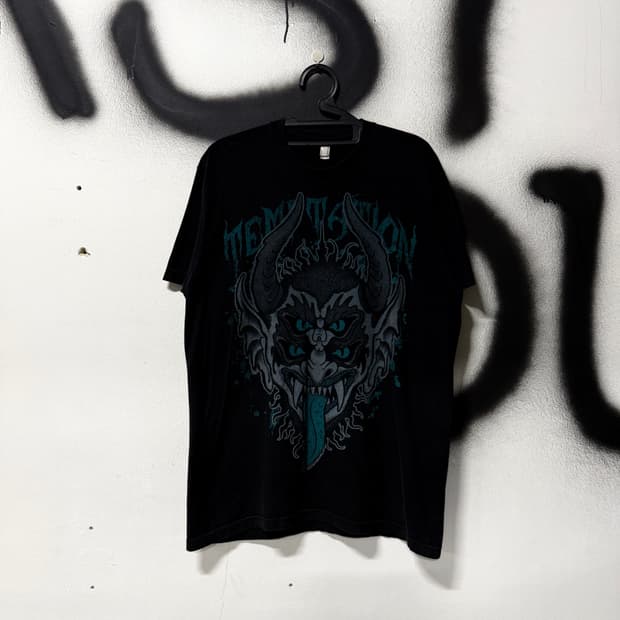 아메리칸어패럴 오니 악마 빅 프린팅 펑크 반팔 티셔츠