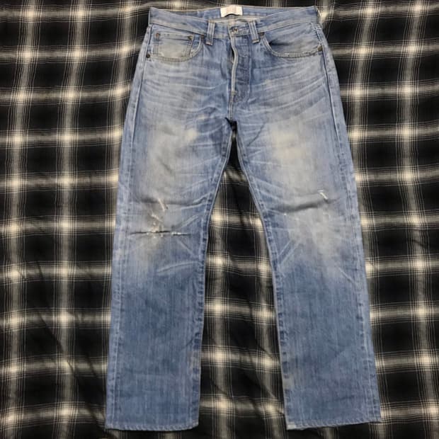 90s 일본판 리바이스 501 버튼 플라이 스트레이트진 연청