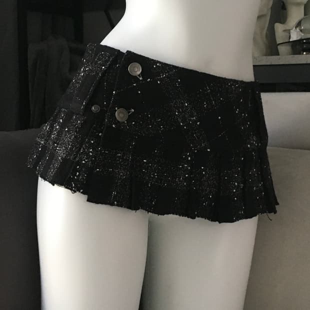 ༒ Micro mini pleats skirt (Black)