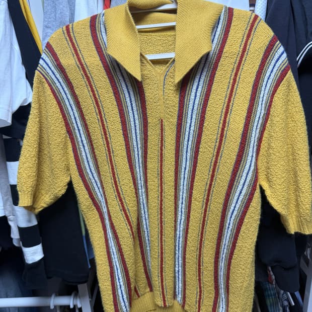 빈티지 스트라이프 니트 카라 반팔