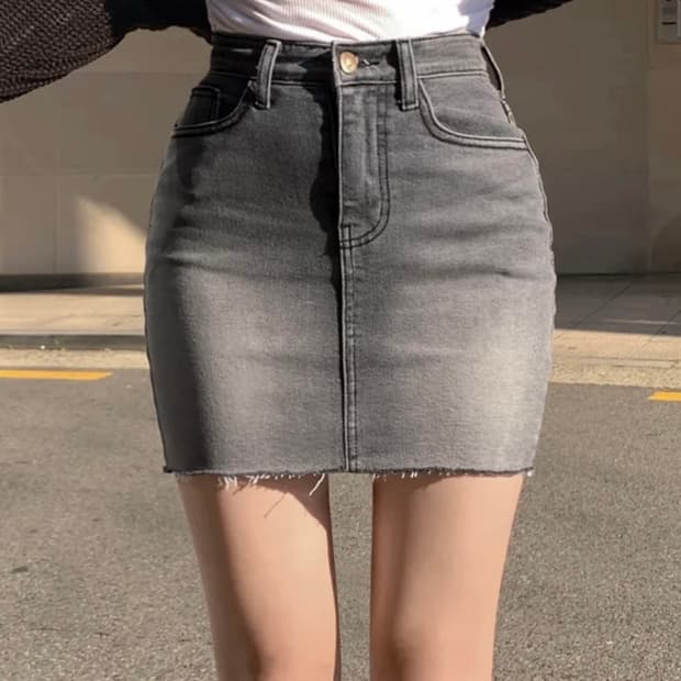 히니크 자체제작 흑청 그레이 데님 청치마 스커트 키작녀 에이블리 지그재그