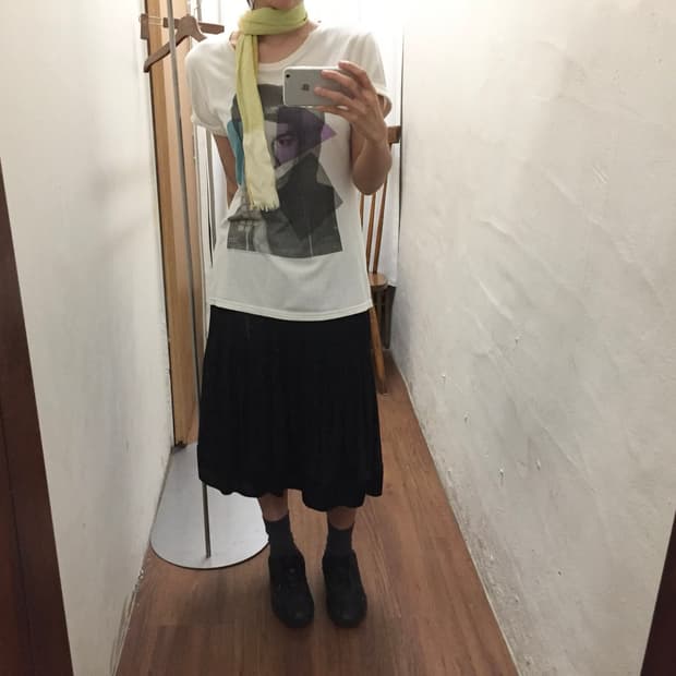 빈티지 플리츠 미디 스커트 A라인 디테일 블랙 k492