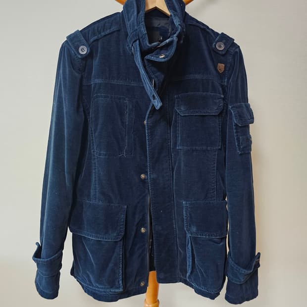 [BRITISH KNIGHTS 멋스러운 네이비 벨벳 코듀로이 사파리 자켓