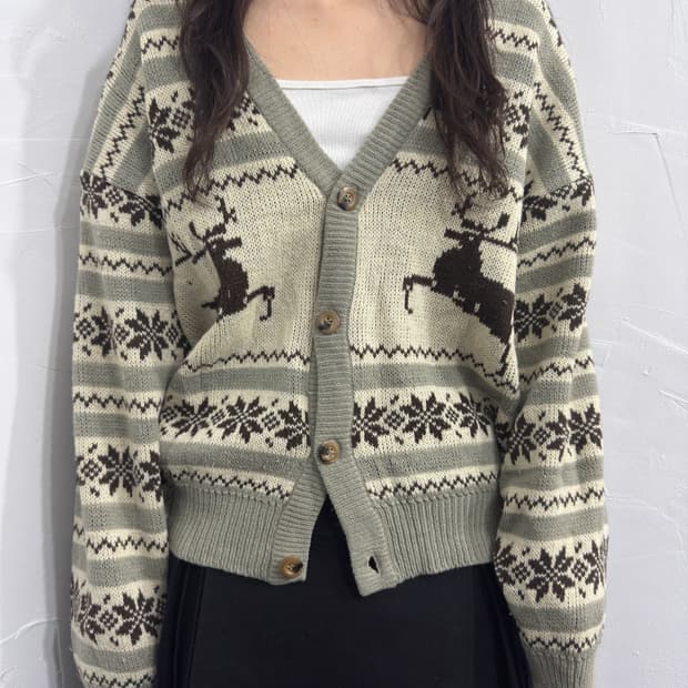 point walk nordic knit cardigan