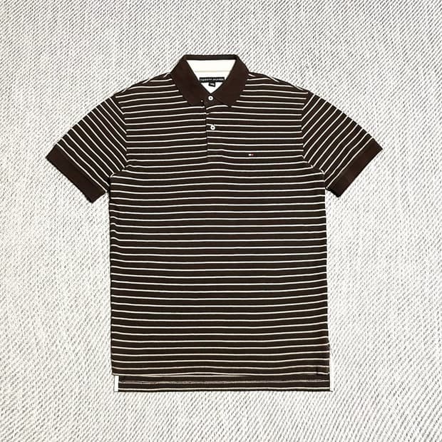 [XL] Tommy 타미힐피거 브라운 스트라이프 반팔 카라티