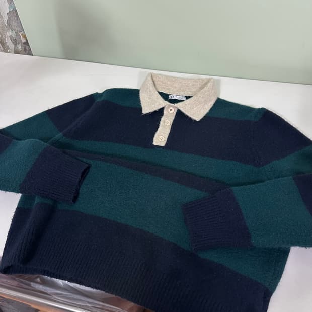 M 자라 네이비 단가라 카라 니트