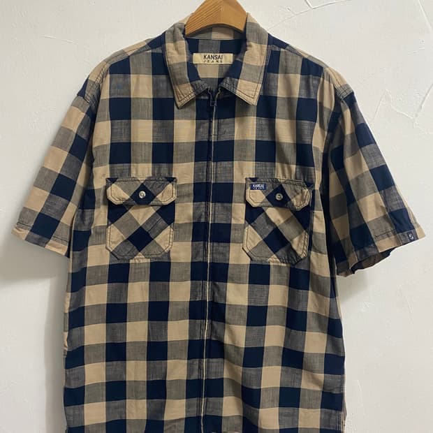 KANSAI jeans 체크 투포켓 집업 반팔셔츠