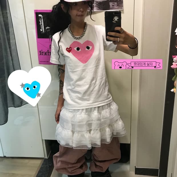 ♥ 꼼데가르송 빅하트 더블!!!하트 !!!! 로고 반팔티셔츠 ♥