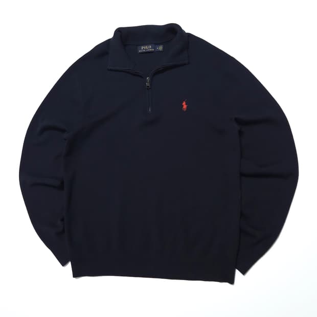 폴로 랄프로렌 메리노 울 반집업 니트 네이비