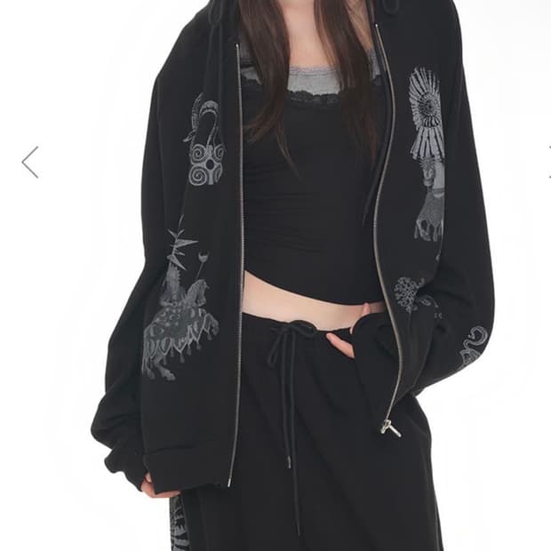 투머치택스 와플 후드집업 블랙