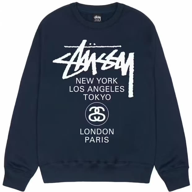 스투시 월드투어 맨투맨 네이비 L