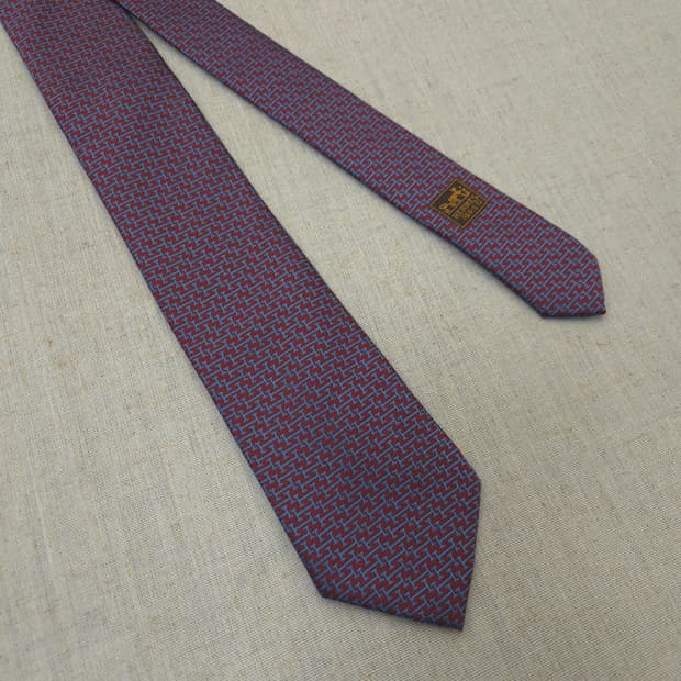 에르메스 H 로고 넥타이 버건디/블루