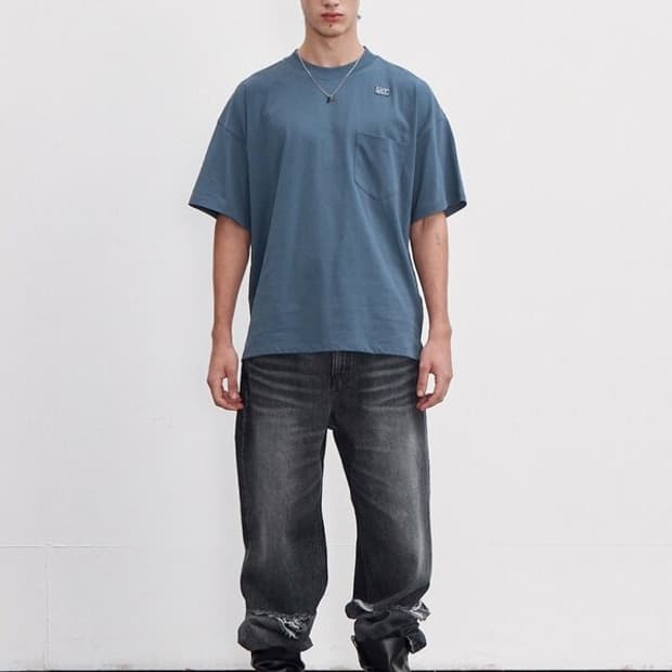 렉토 23ss RC EMBROIDERED 자수 반팔티 빈티지 블루 L