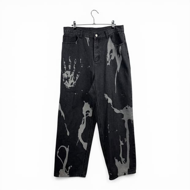 (L) 낫포너드 핸드 루즈 와이드 데님 팬츠 블랙