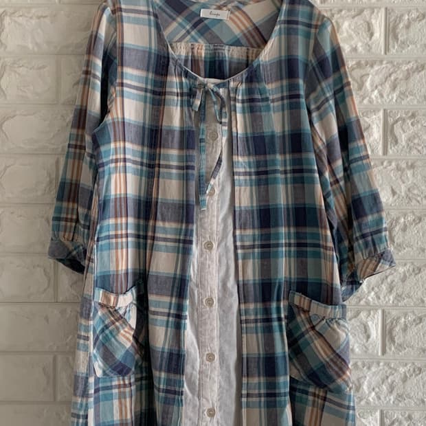 모리 바선생 레이어드 체크 원피스