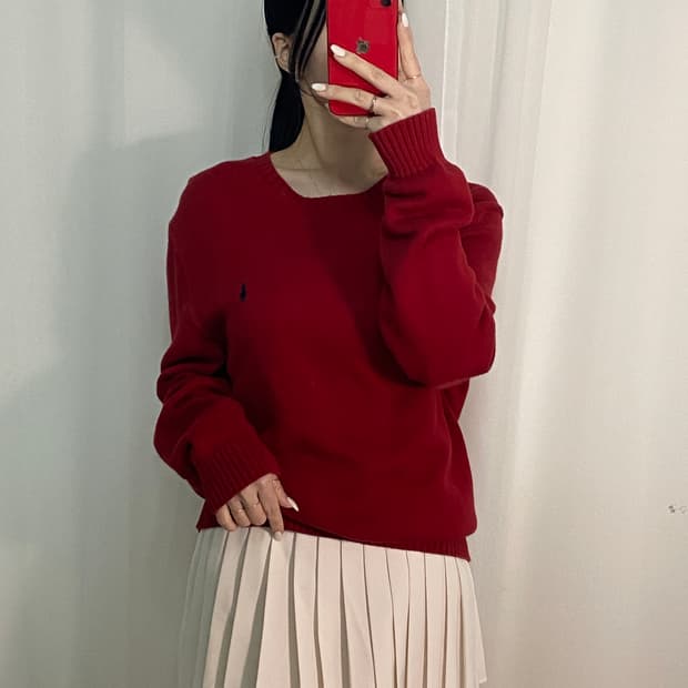 폴로 버건디 포니 니트