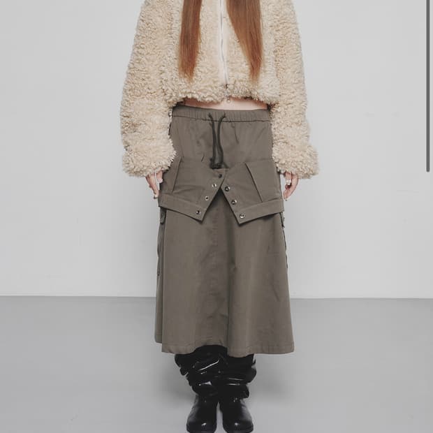 다이닛 더블 레이어드 웨이스트 스커트 카키 DOUBLE LAYERED W