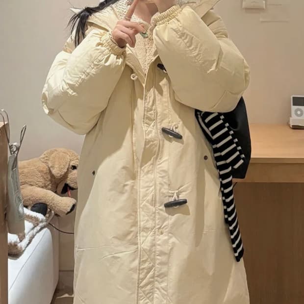 롱 더플 패딩_베이지 S