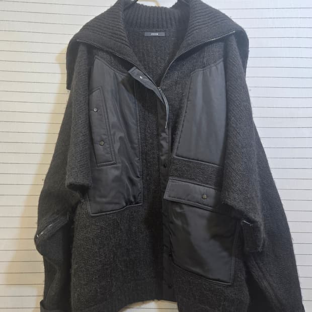 시스템 블랙 패치 워머 가디건 자켓