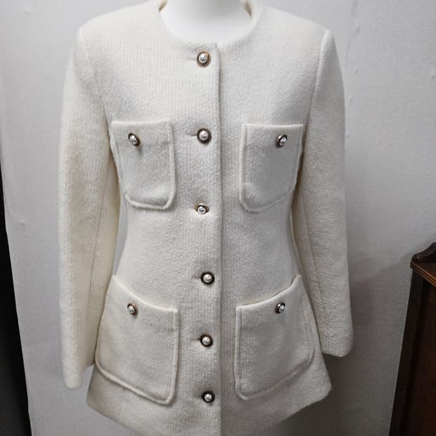 아이보리 트위드 진주버튼 자켓 S