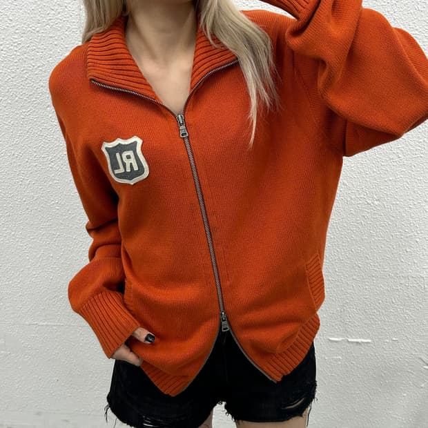 폴로 랄프로렌 패치로고 브릭오렌지 니트집업 M