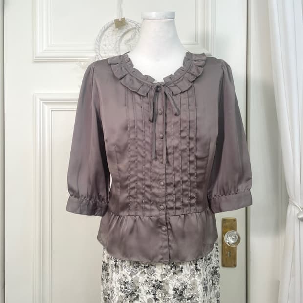khaki satin pleats summer blouse(size-9)