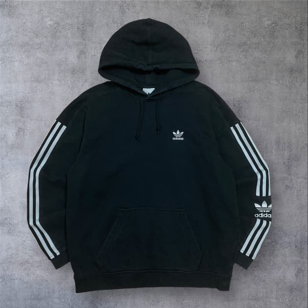 아디다스 오리지날 로고 사이드 라인 블랙 후드티