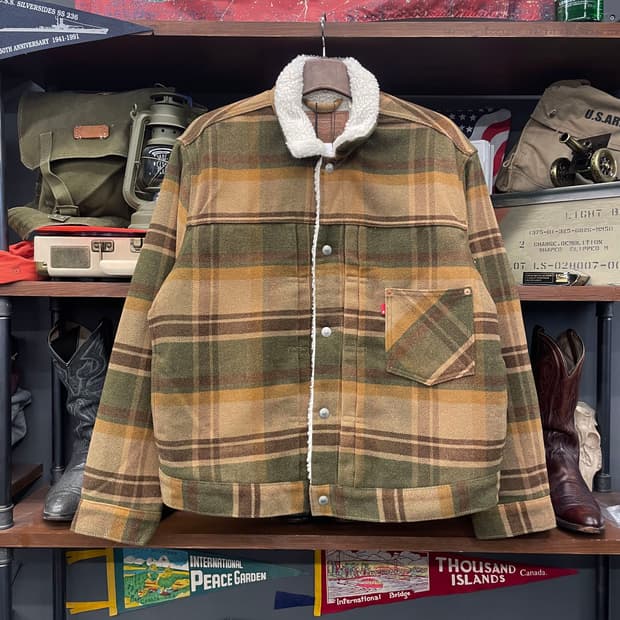 리바이스 프리미엄 체크 쉐르파 데님 트러커 자켓