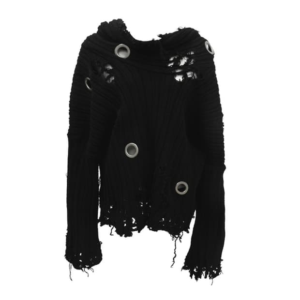 kimyo COWL NECK DAMAGED KNIT IN BLACK