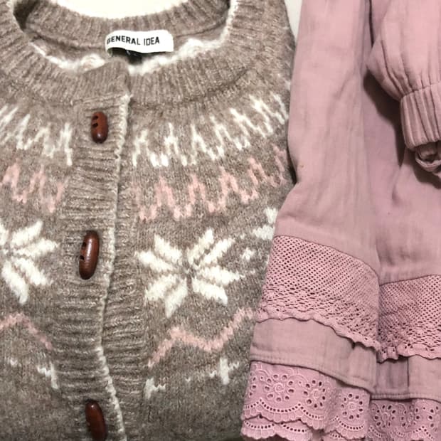 겨울 빈티지 러블리 산골 모리룩 코디세트 니트 가디건 스커트