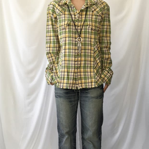 Stud grunge point check pattern shirt