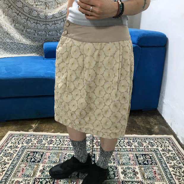 빈티지 여성 펀칭 미디스커트 (Z1356)