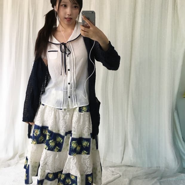 빈티지 네이비 니혼진 플리워 코디세트