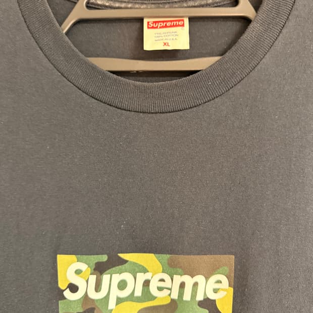 슈프림 카모 박스로고 네이비 반팔XL