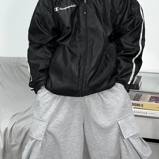 챔피온 일제 블랙 바람막이 L