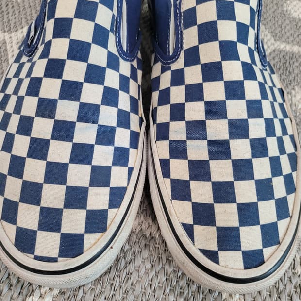 ✍️ [285] "청량함 한 스푼" 파란색 반스 체커보드 슬립온으로 코디