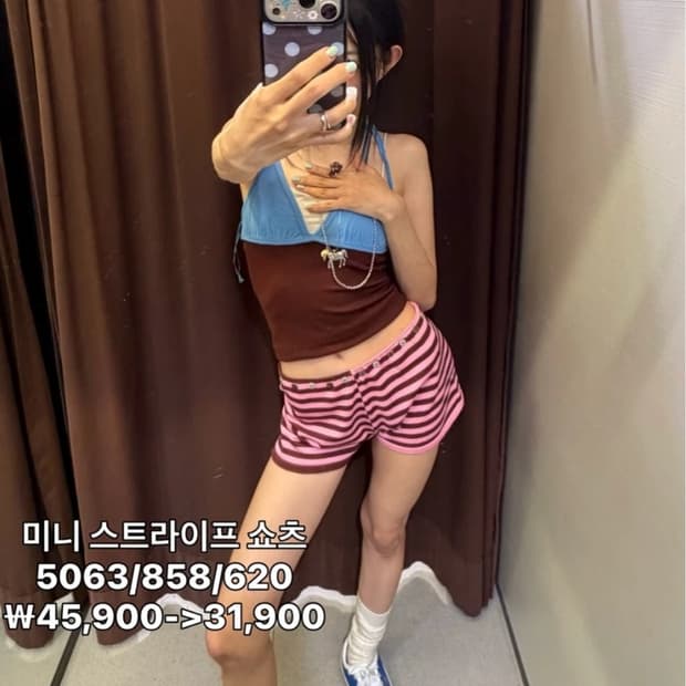 (새상품) 자라 홀터넥 나시 S & 스트라이프 쇼츠 M 세트