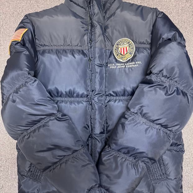 폴로 성조기 방패패치 푸퍼 패딩 L