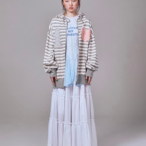 유희 1love 아플리케 후드 집업_멜란지그레이