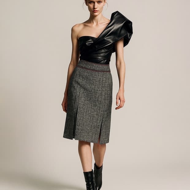 Courrèges Black & Grey Tweed Skirt