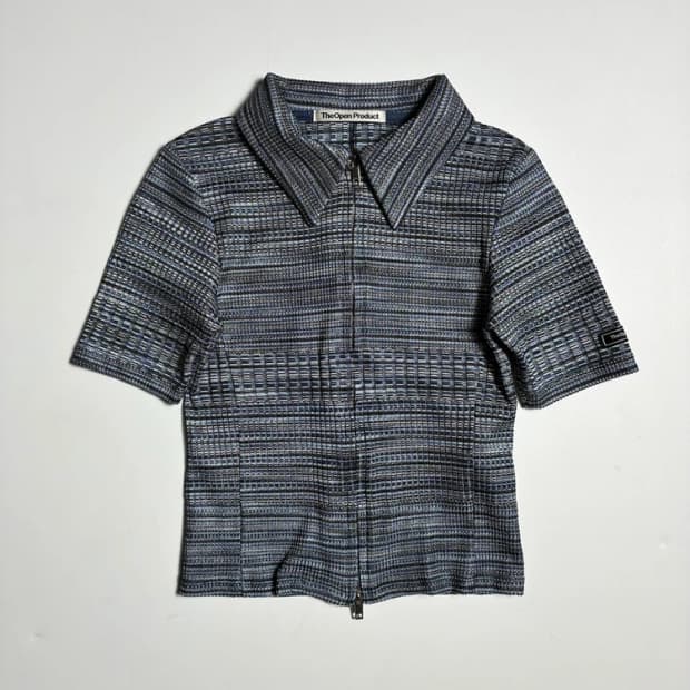 더오픈프로젝트 네이비 메쉬 투웨이 반팔 집업 R2503