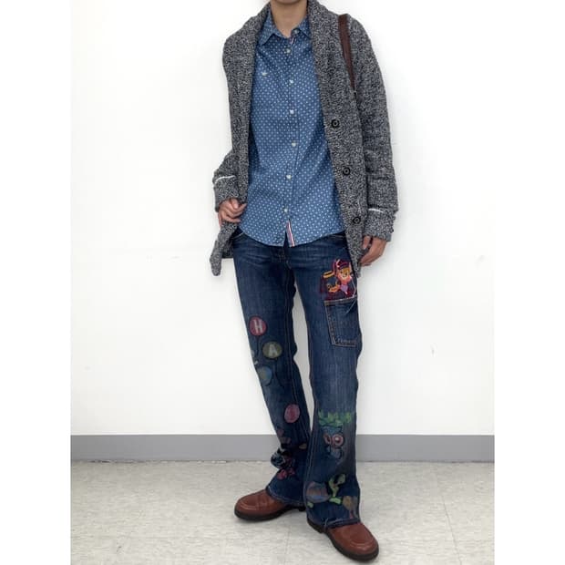 빈티지 키치 데님 로우라이즈 플레어 팬츠