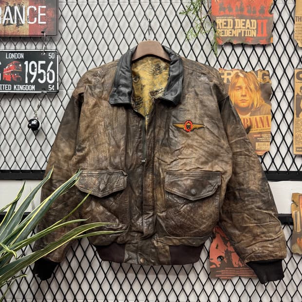 80s CANDA 빈티지 A-2 레더 플라이트 자켓 브라운