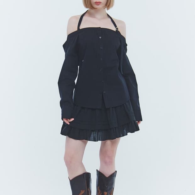 페인오어플레져 사라 홀터 셔츠 블랙 