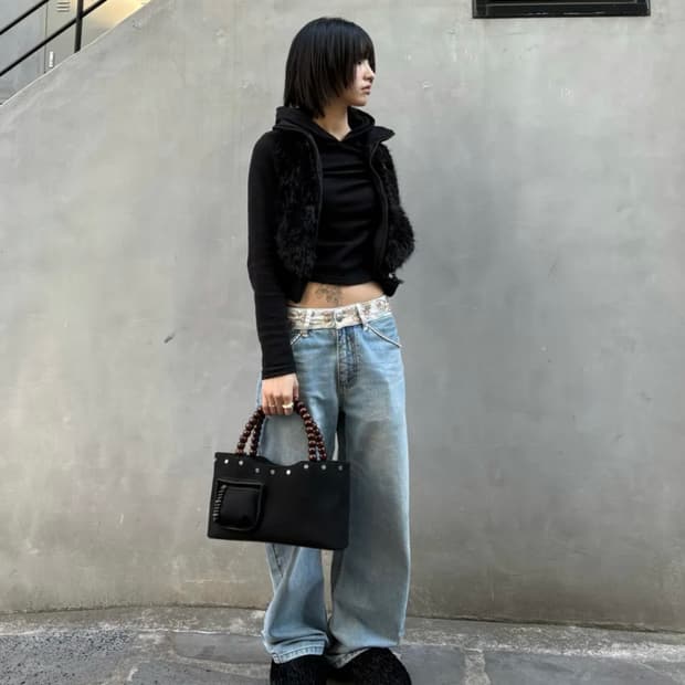 스컬프터 beaded waist denim pants s