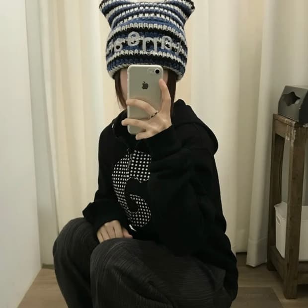 탄산마그네슘 아플리케 후드집업 블랙