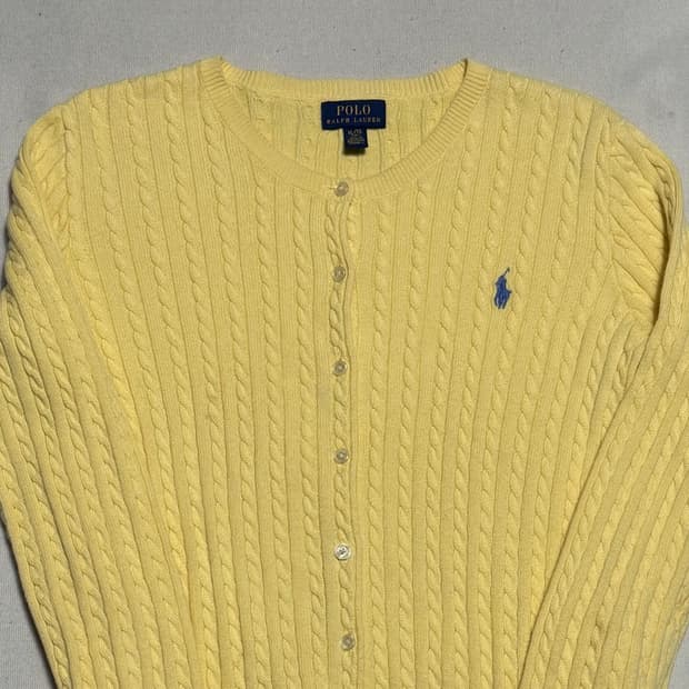 XL 폴로랄프로렌 여성용 옐로우 케이블 가디건