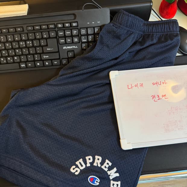 [M]슈프림 x 챔피온 메쉬 쇼츠 네이비 - 24SS