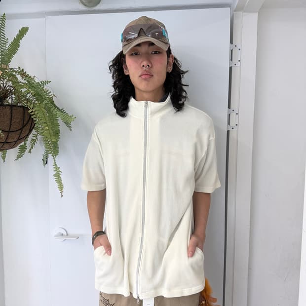waffle half sleeve zip up
